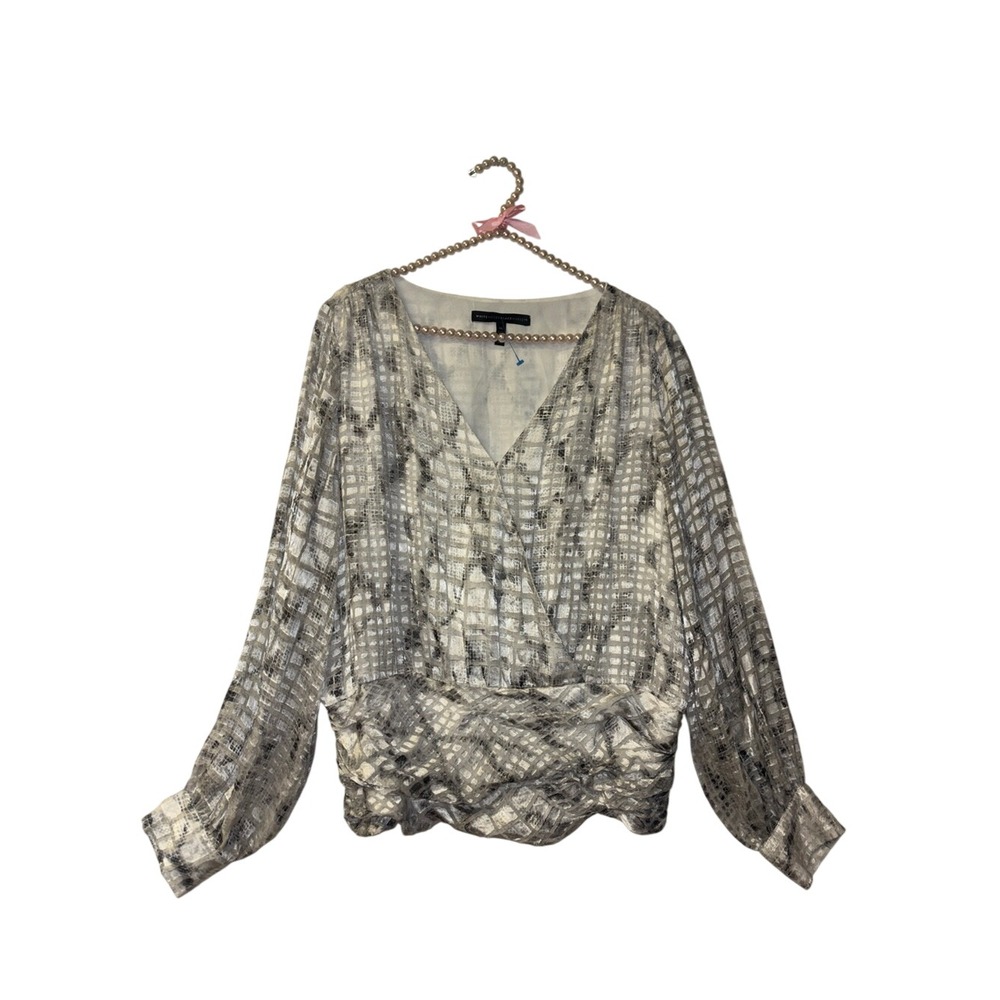 White House Black Market Silver-Gray Wrap Blouse